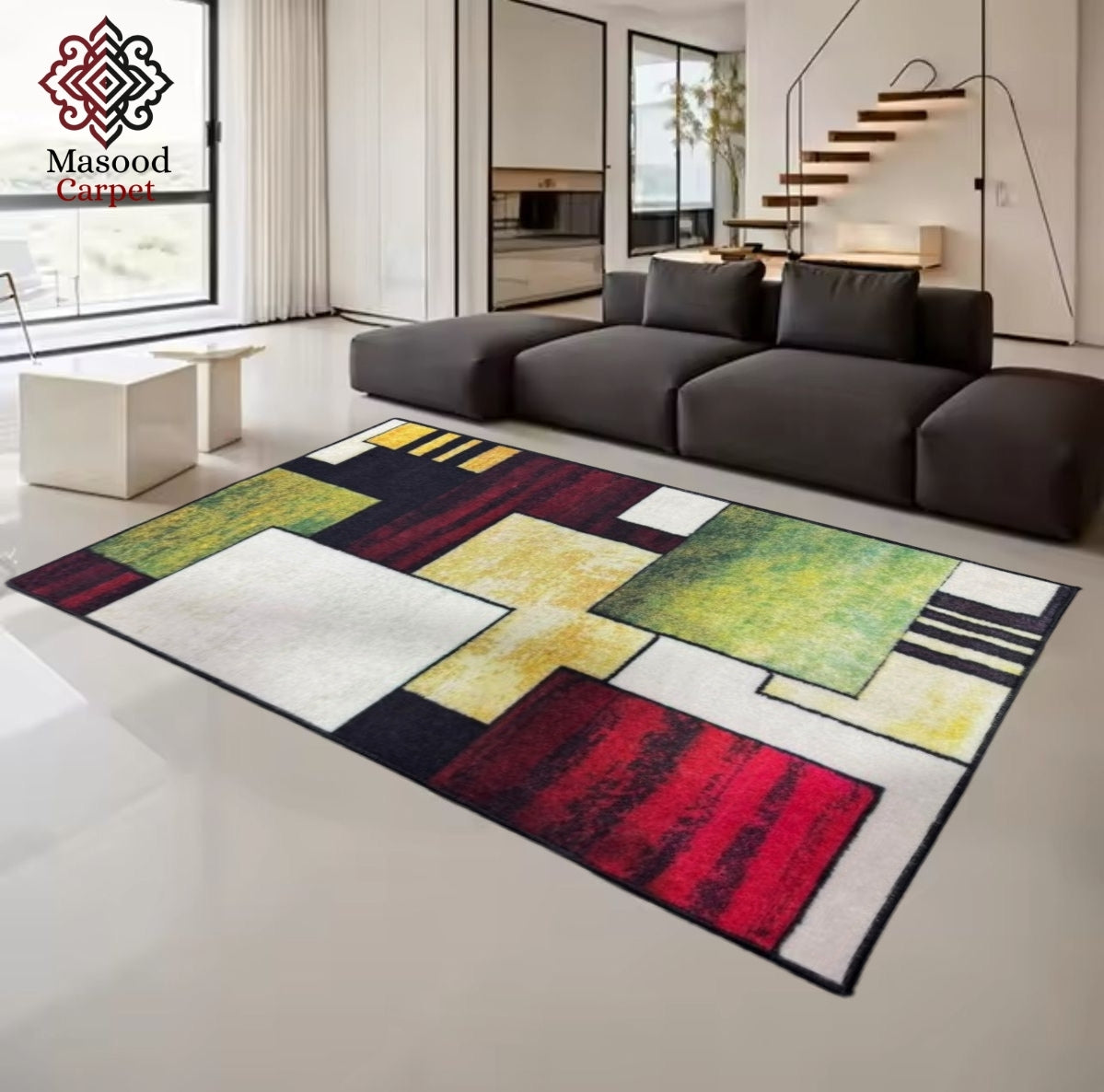 Digital Geomatric Printed Non-Woven Rug
