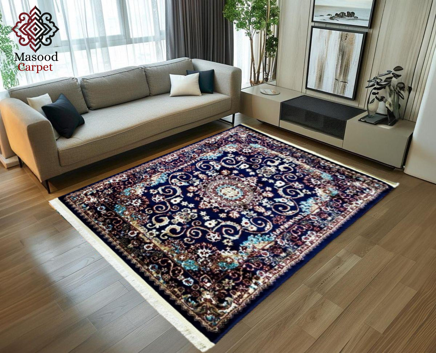 Black and Ferozi jute Rug
