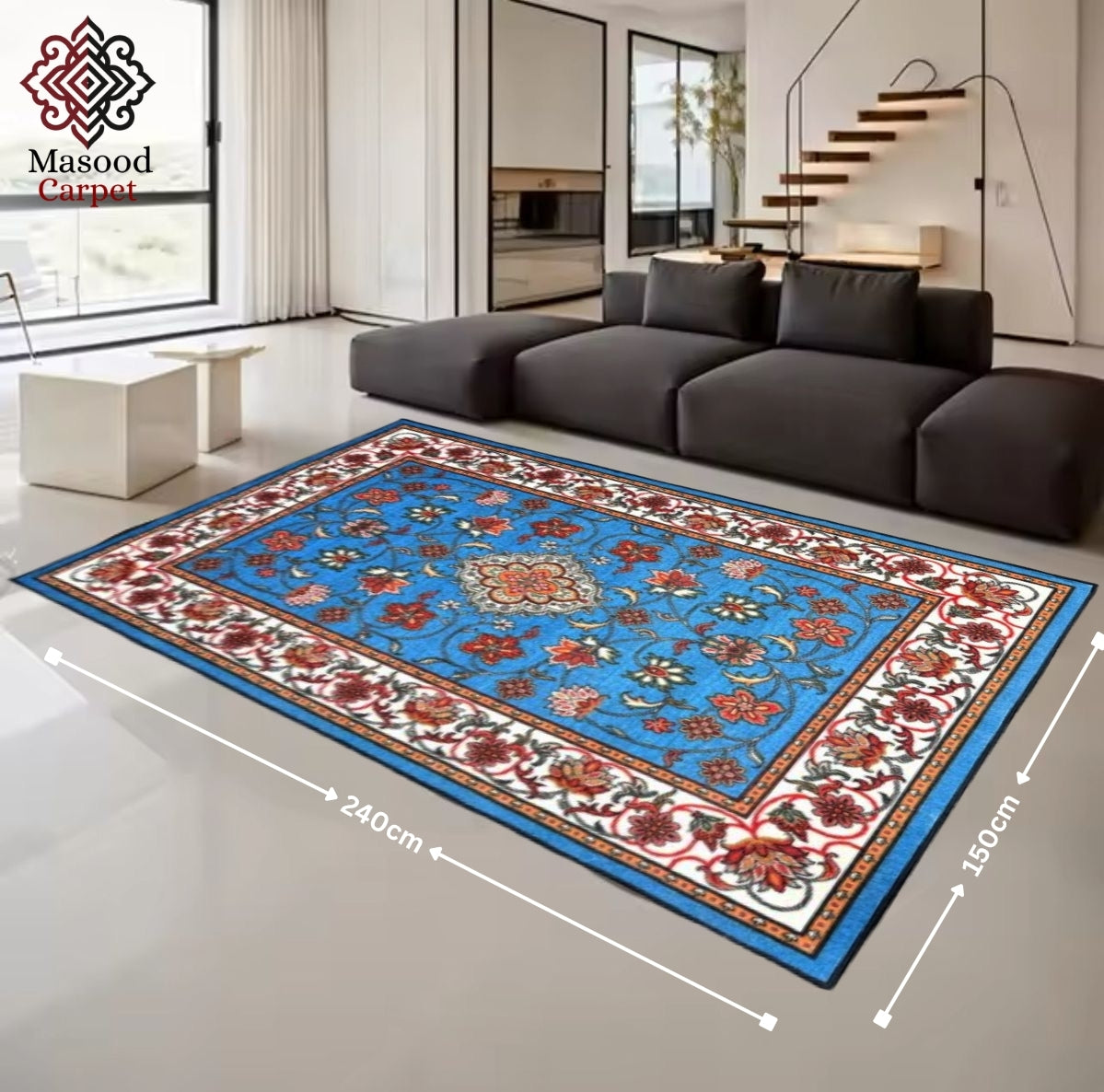 Blue Traditional Printed Non-Woven Rug