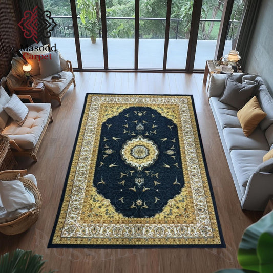Black Golden Printed Rug