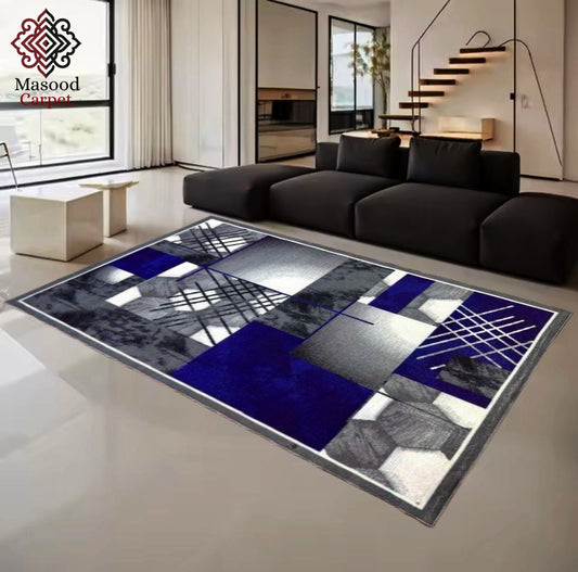 Stylish Gray And Blue Non-woven Rug