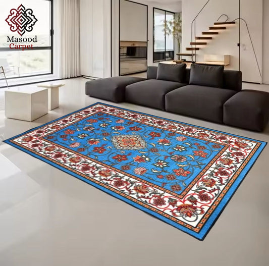 Blue Traditional Printed Non-Woven Rug