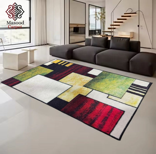 Digital Geomatric Printed Non-Woven Rug